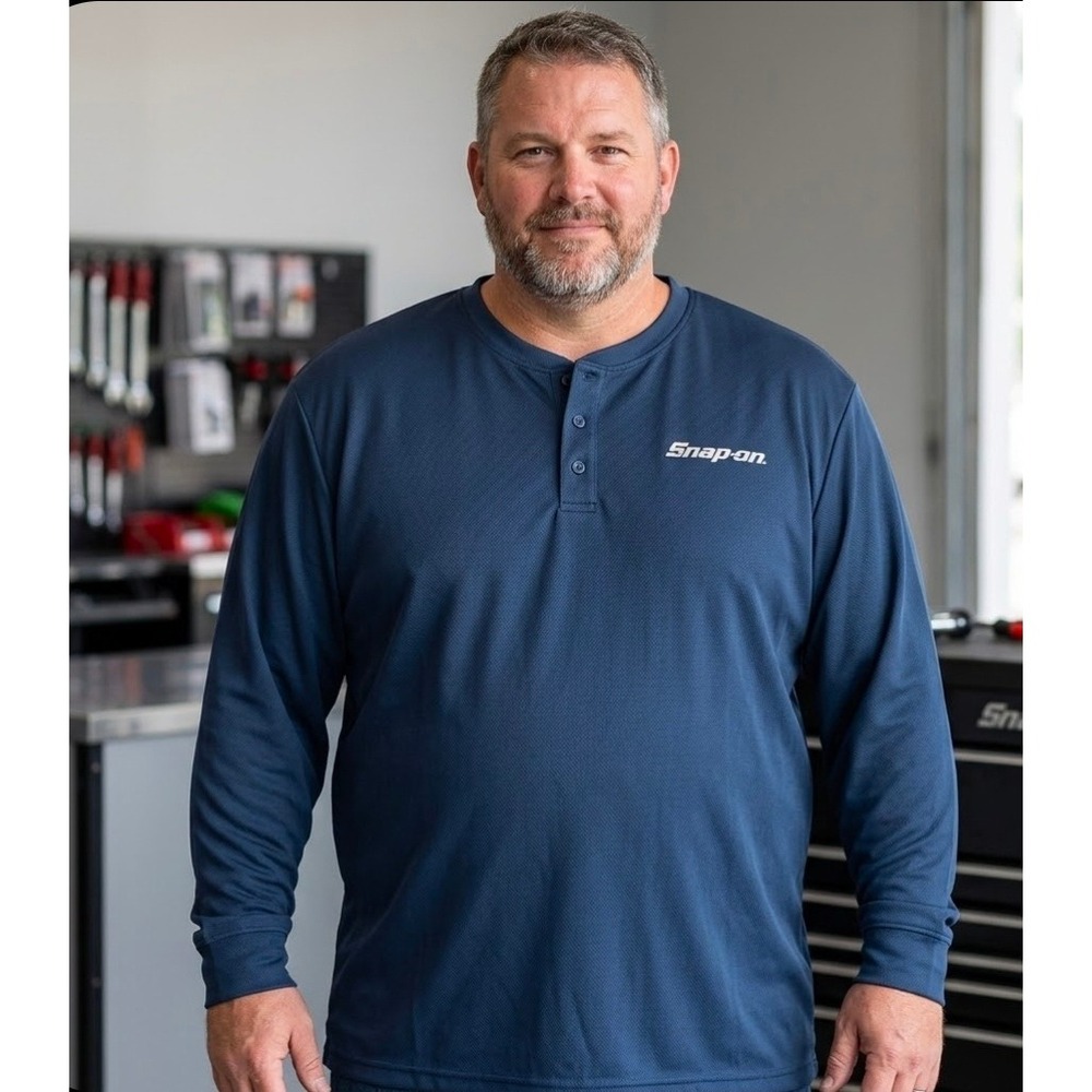 Snap-on‎ Men's Navy Blue Long Sleeve Henley Tee Shirt XXXL 3XL Mesh Work Casual